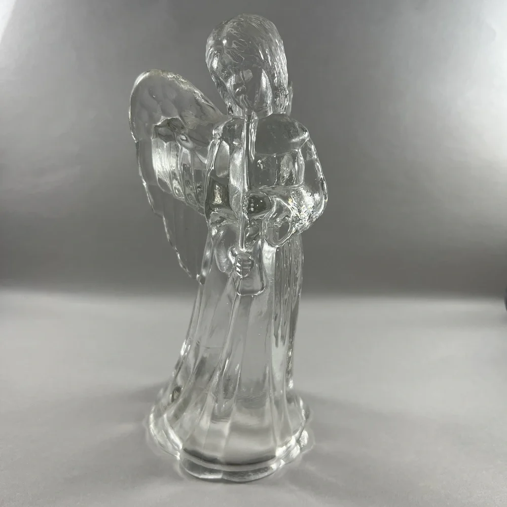 Vintage Christmas Angel Glass Taper Candle Holder Play The Trumpet Celestial - Picture 1 of 8